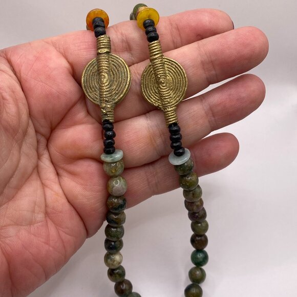 Handmade Carved Jade Beaded Necklace w/ Matching Unakite Bracelet, #403 - Picture 7 of 13